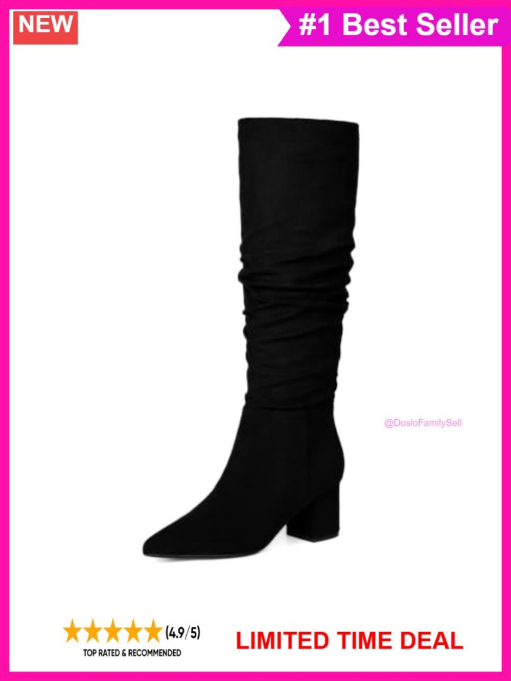 Womens Knee High Boots Chunky Low Heel Pointed Toe Faux Suede Tall